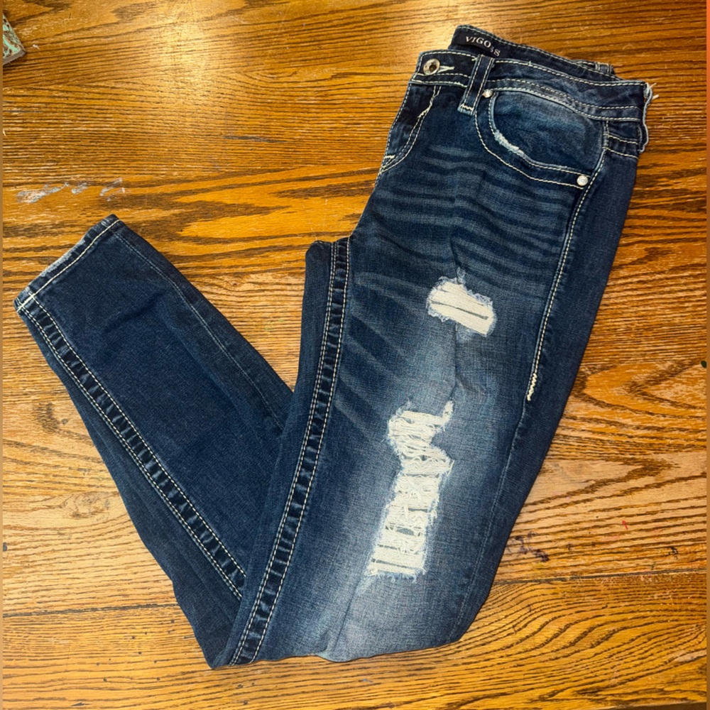 Vigoss Women's Distressed Dark Blue Skinny Jeans